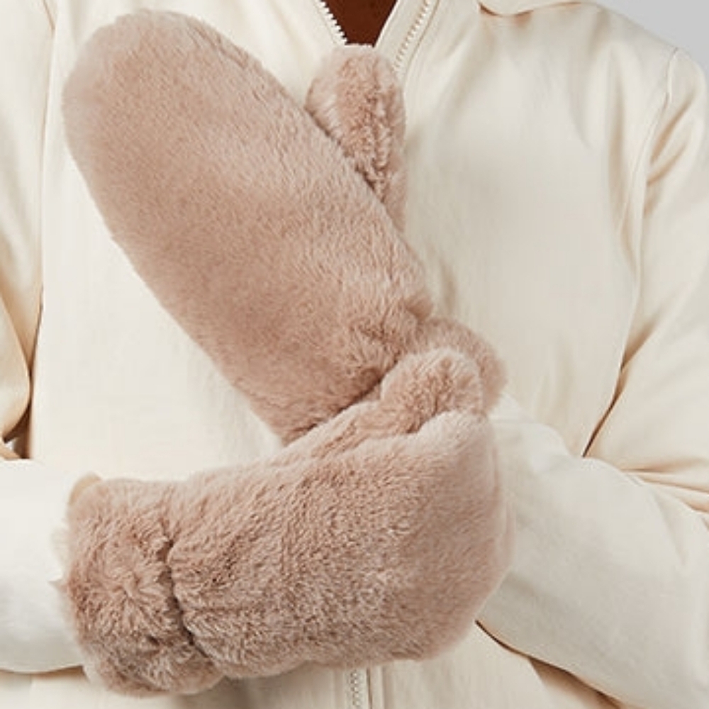 NWT 32 Degrees winter christmas gift taupe brown tan Cozy Plush Faux Fur Mittens